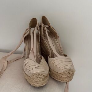 Lace-Up Cream Espadrille Wedge Heels